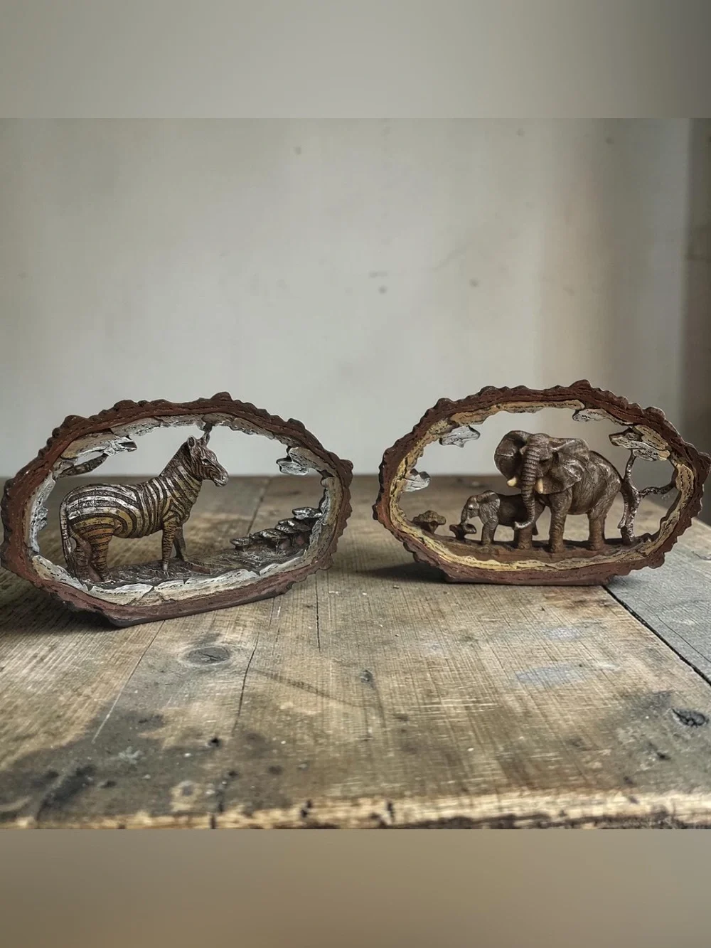 Wildlife Collectables Zebra and Elephant TableTop Decor